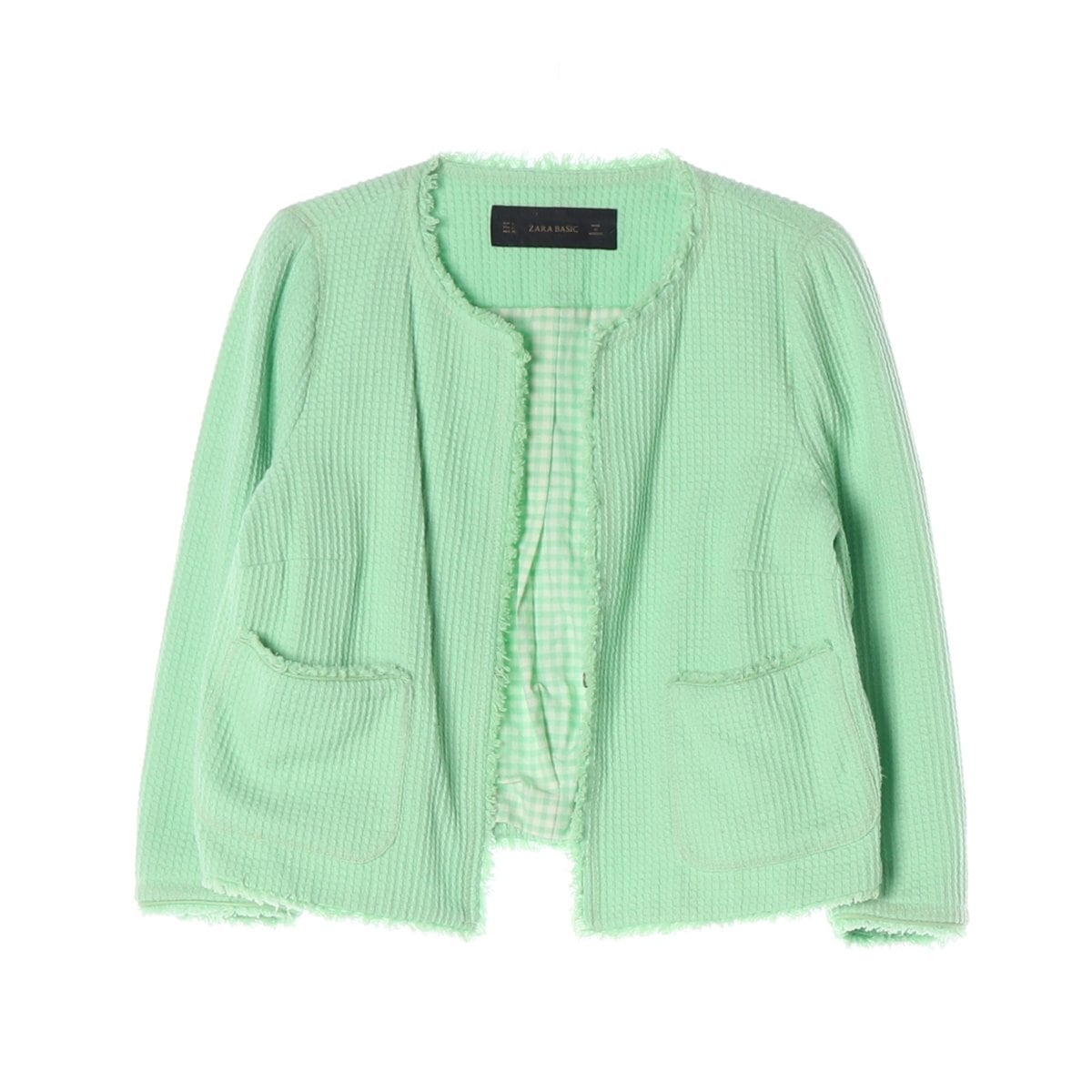 ZARA 자라 그린 와플 노카라 라운드 자켓 재킷 L 상세 이미지 1