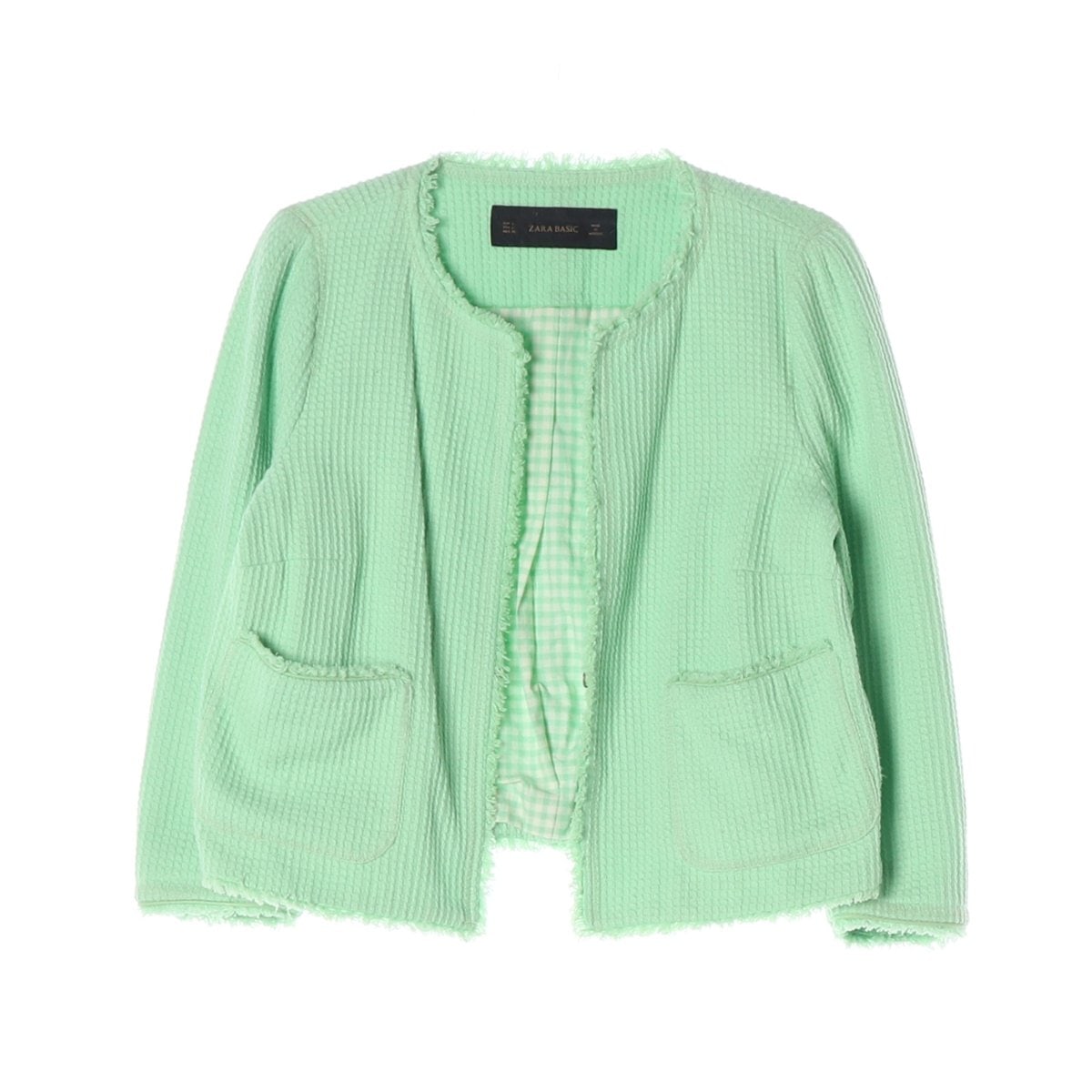 ZARA 자라 그린 와플 노카라 라운드 자켓 재킷 L 이미지 1