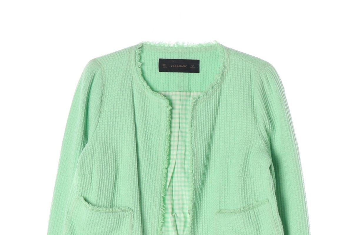 ZARA 자라 그린 와플 노카라 라운드 자켓 재킷 L 이미지 3