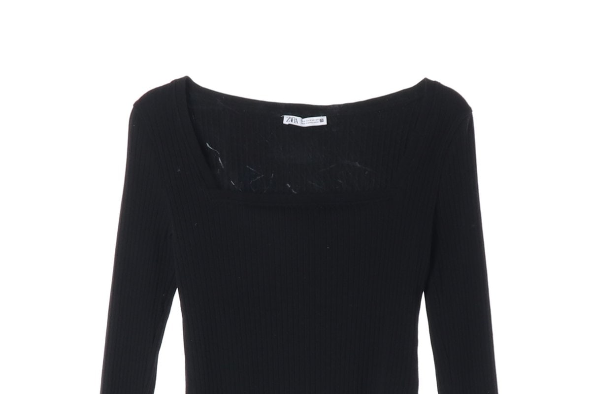 ZARA 자라 블랙 골지 스퀘어넥 긴팔 티셔츠  이미지 3