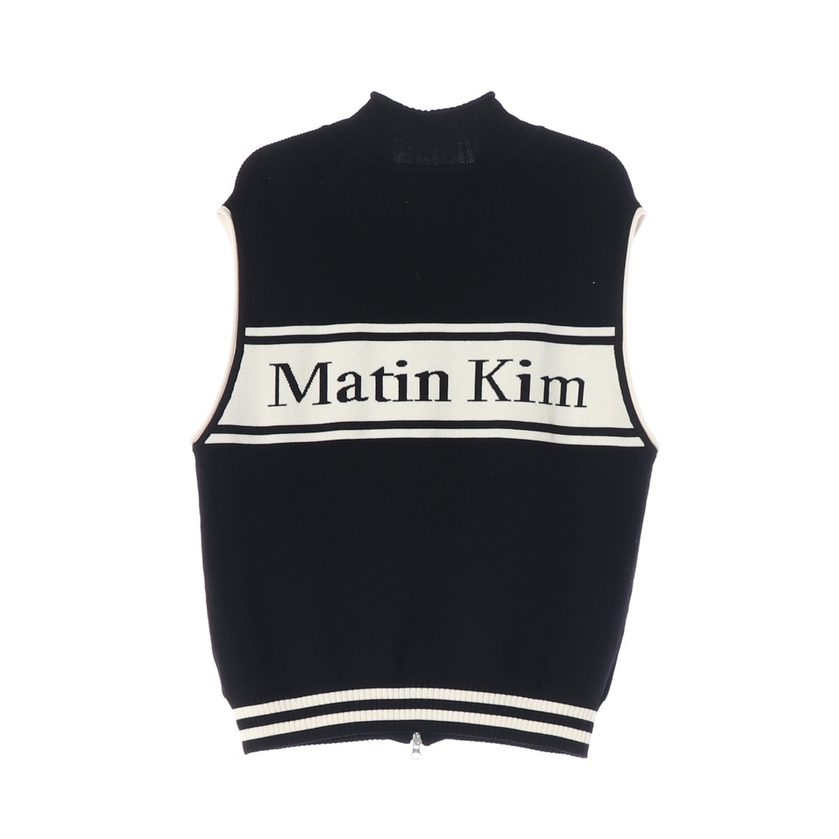 마뗑킴 24FW 블랙 스펠 포인트 스트라이프 니트 베스트 집업 조끼 L 이미지 2