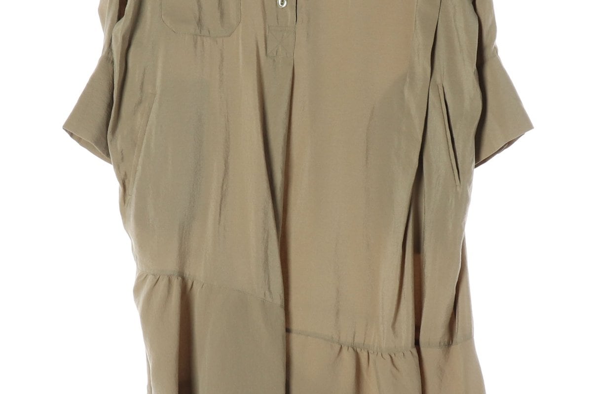 시스템 카키베이지 언발 캉캉 티어드 헴 롱 셔츠원피스  상세 이미지 4