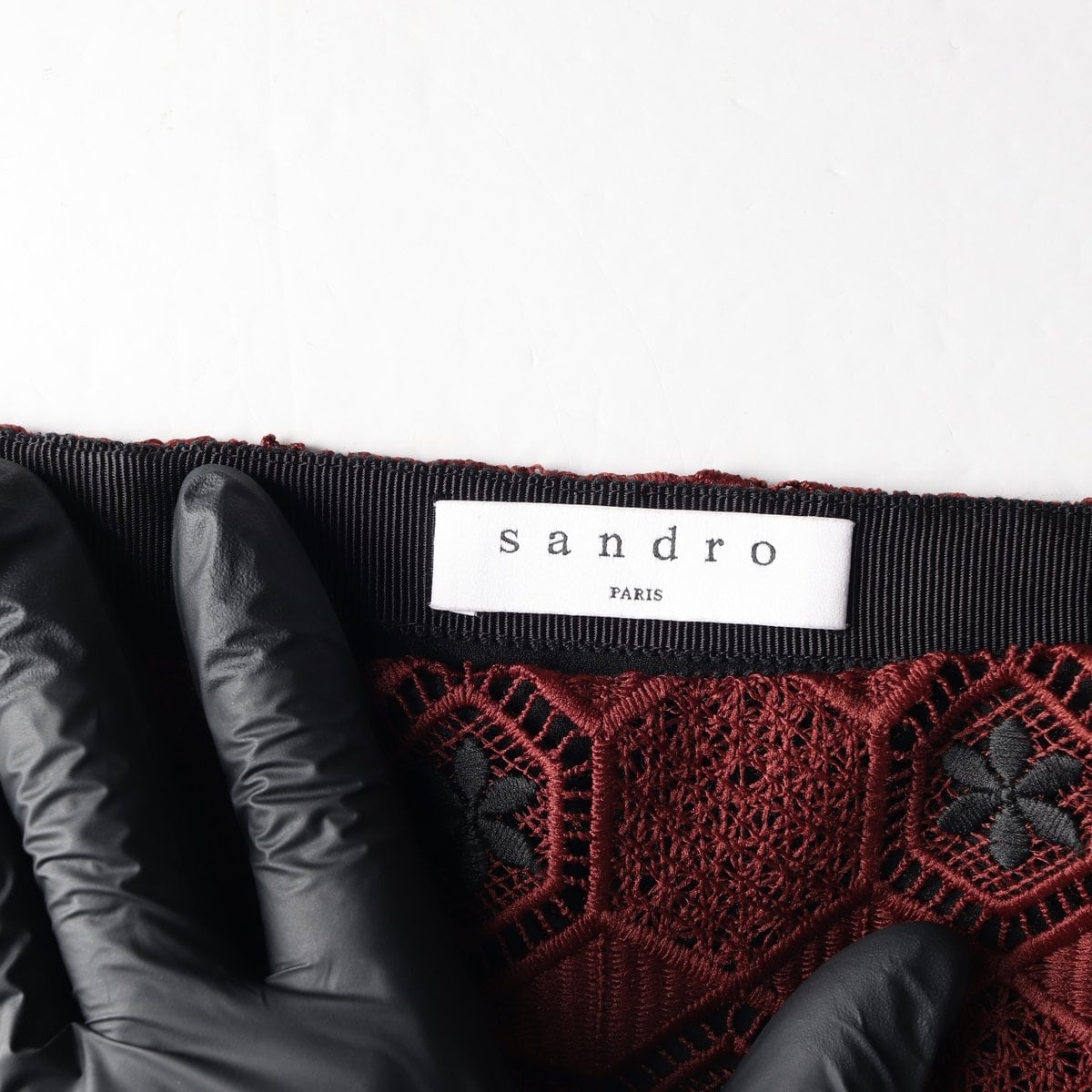 SANDRO 산드로 버건디 딥그린 패턴 레이스 레이어드 롱 스커트 치마 상세 이미지 6