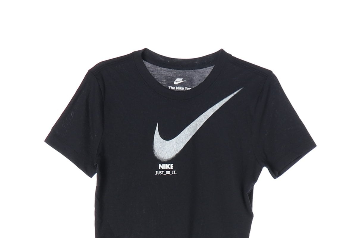 NIKE 나이키 24SS 블랙 스우시 프린팅 반팔 크롭 티셔츠 S 상세 이미지 3