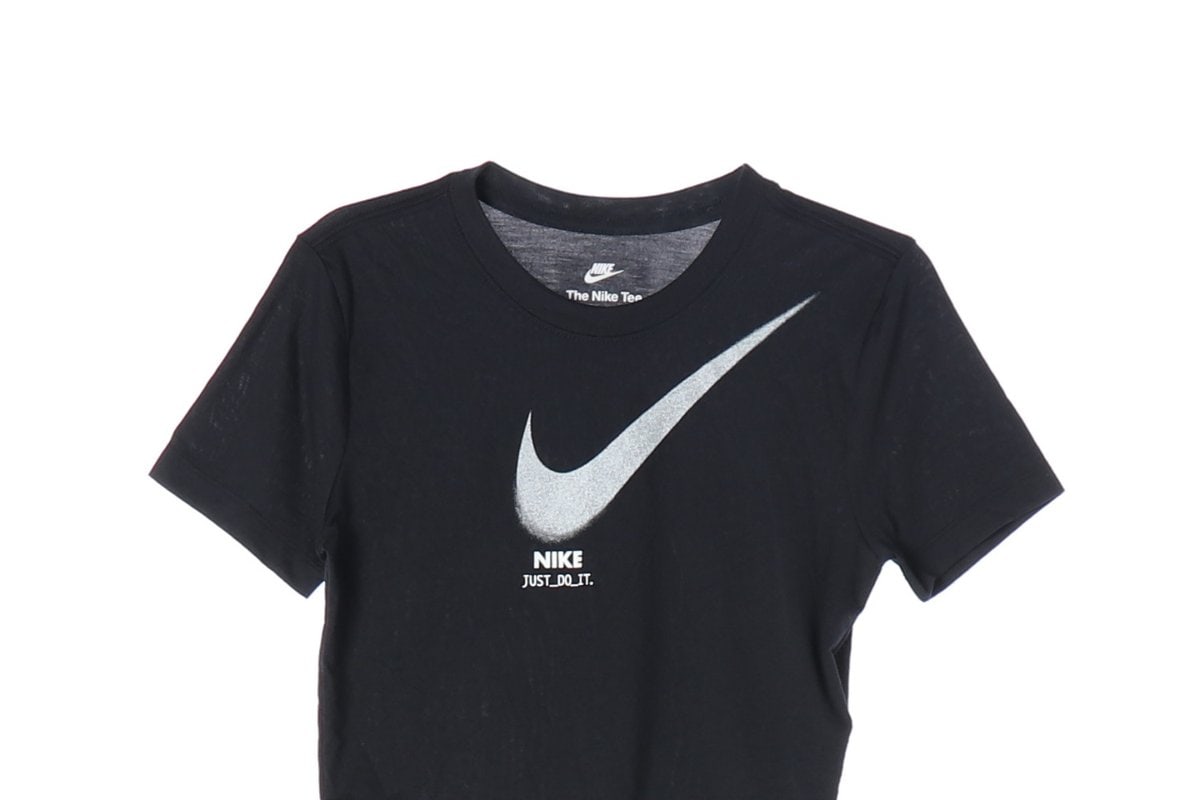NIKE 나이키 24SS 블랙 스우시 프린팅 반팔 크롭 티셔츠 S 이미지 3