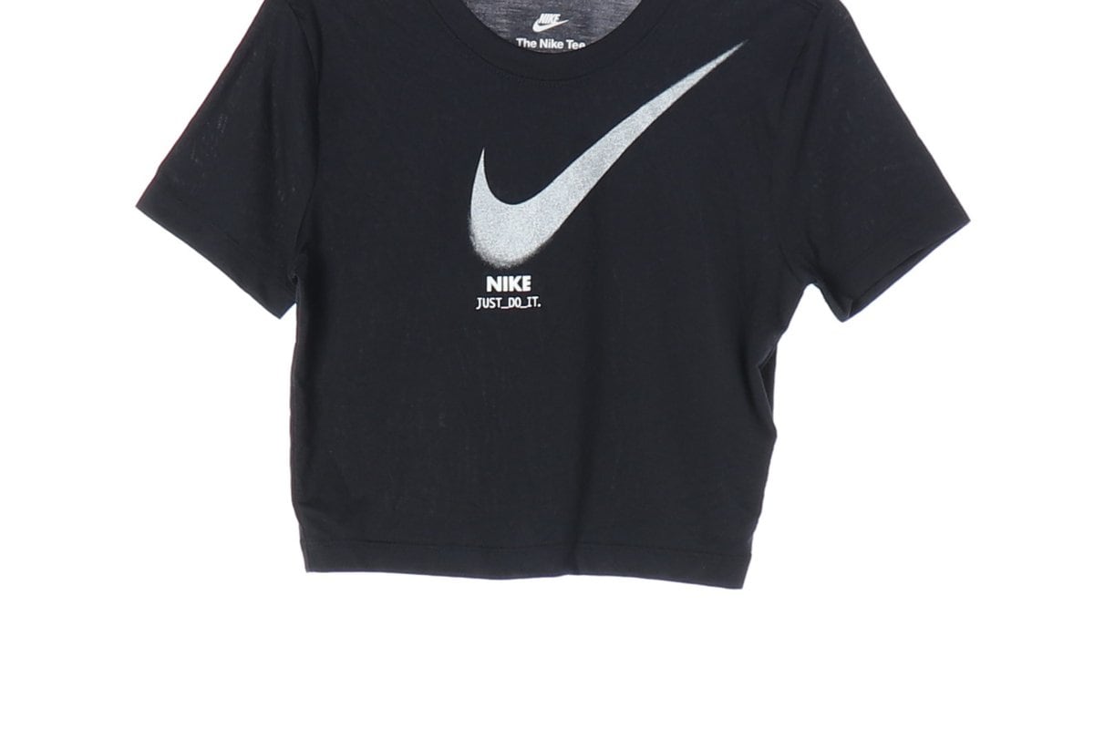 NIKE 나이키 24SS 블랙 스우시 프린팅 반팔 크롭 티셔츠 S 상세 이미지 4