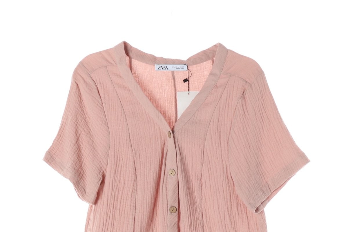 ZARA 자라 핑크 브이넥 반팔 반바지 쇼츠 점프수트 L 이미지 3