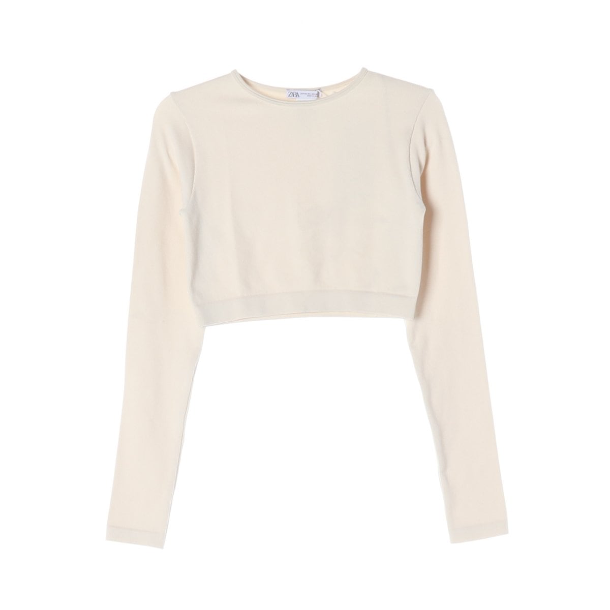 (새상품)ZARA 자라 크림 크루넥 크롭 긴팔 티셔츠 M-L 상세 이미지 1