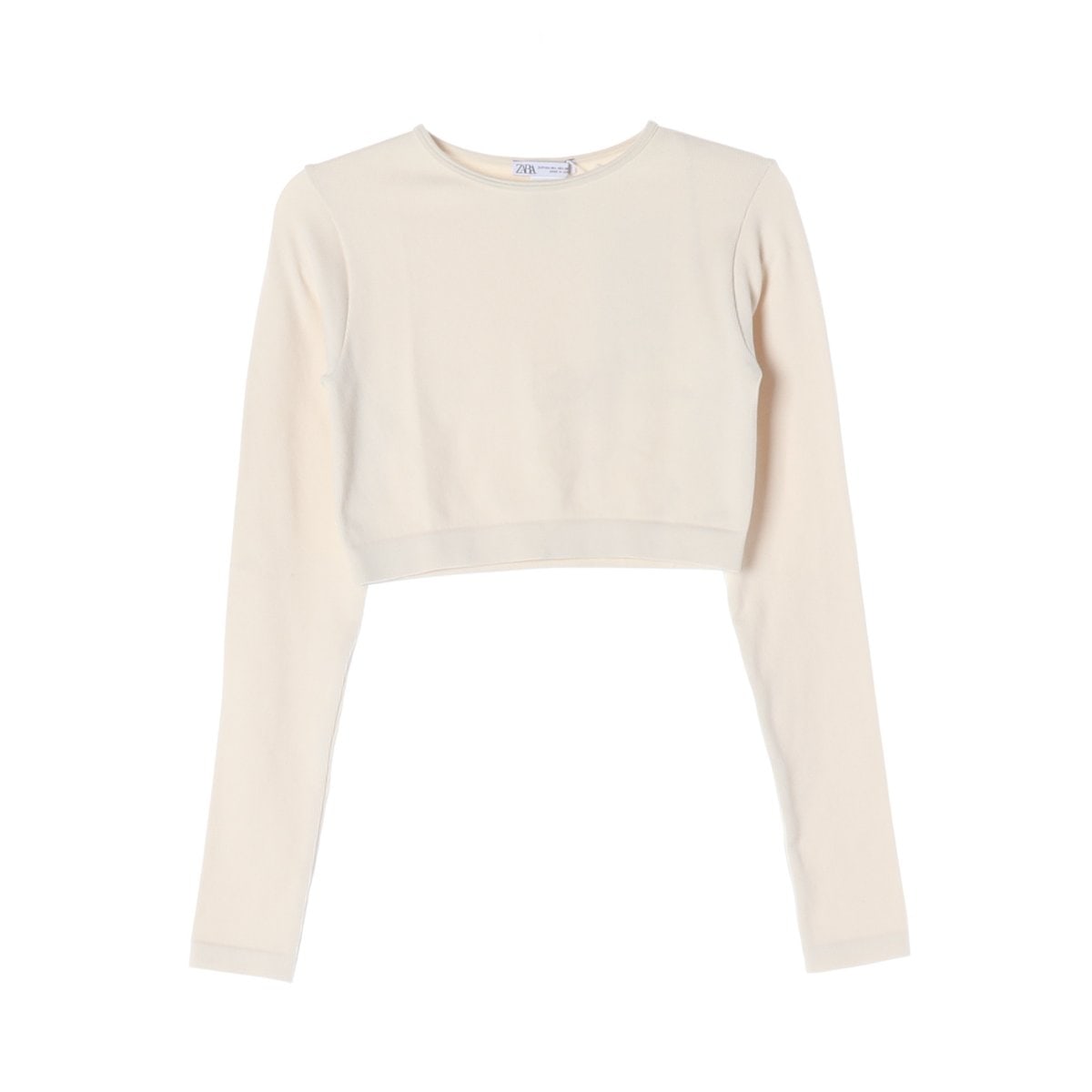 (새상품)ZARA 자라 크림 크루넥 크롭 긴팔 티셔츠 M-L 이미지 1