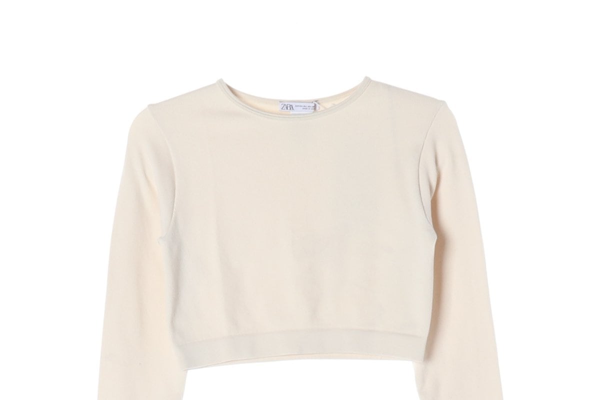 (새상품)ZARA 자라 크림 크루넥 크롭 긴팔 티셔츠 M-L 상세 이미지 3