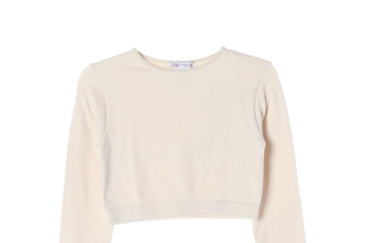 (새상품)ZARA 자라 크림 크루넥 크롭 긴팔 티셔츠 M-L 이미지 3