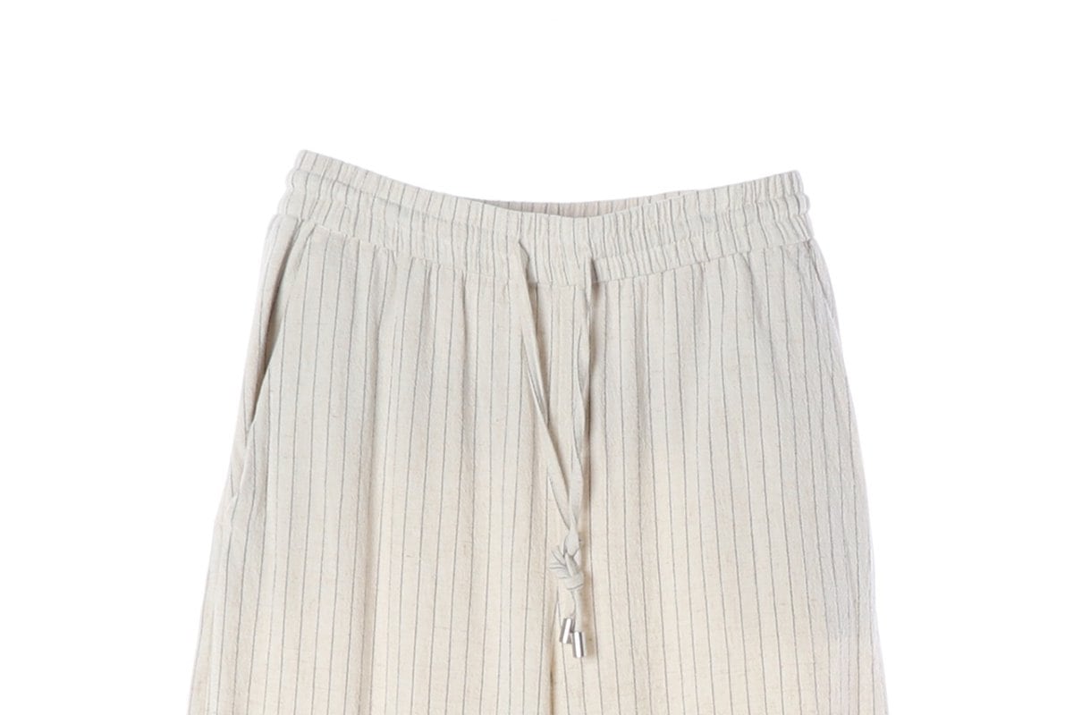ZARA 자라 린넨 오트밀 스트라이프 밴딩 바지 팬츠 XS 상세 이미지 3