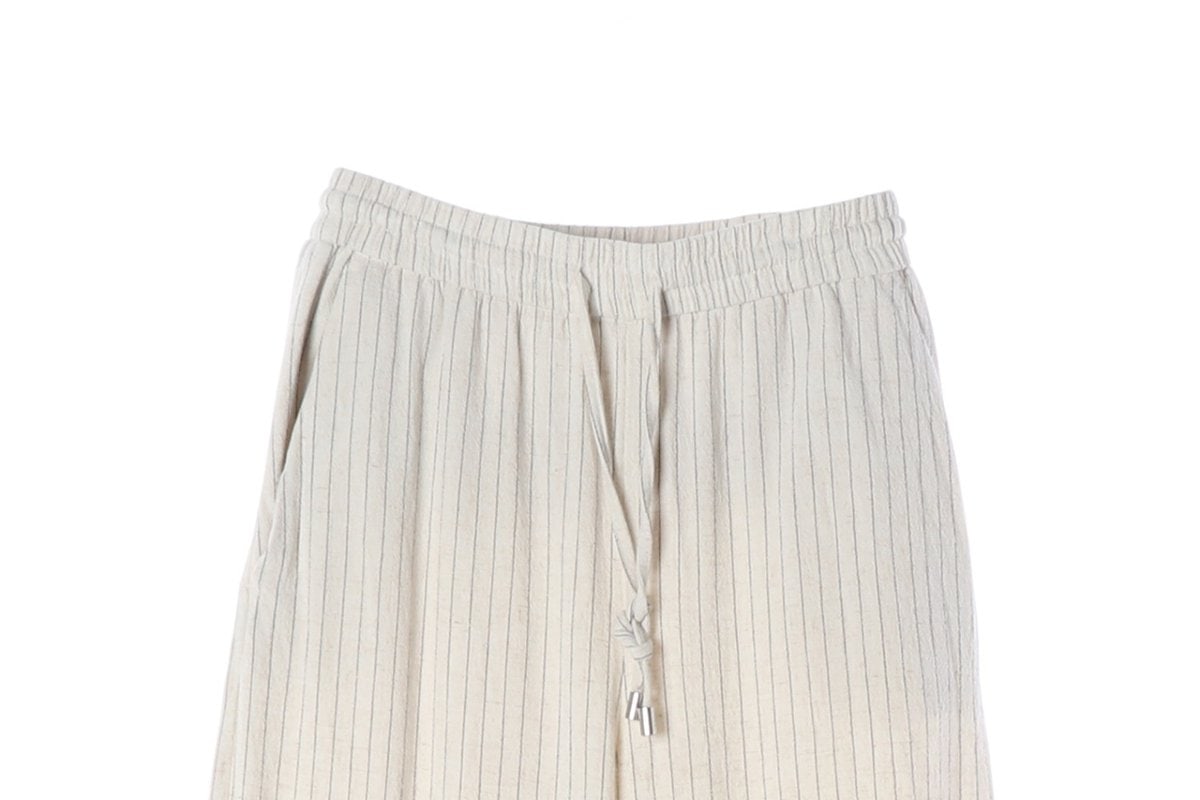ZARA 자라 린넨 오트밀 스트라이프 밴딩 바지 팬츠 XS 이미지 3