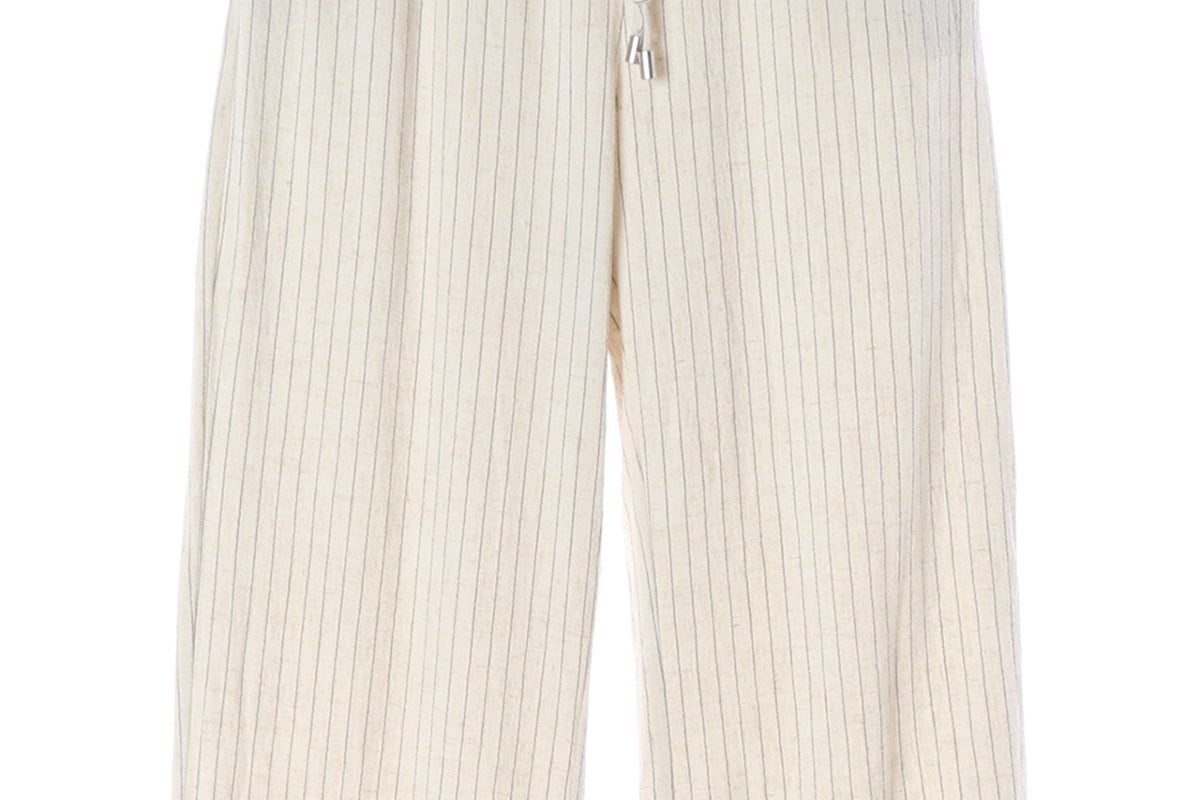 ZARA 자라 린넨 오트밀 스트라이프 밴딩 바지 팬츠 XS 상세 이미지 4
