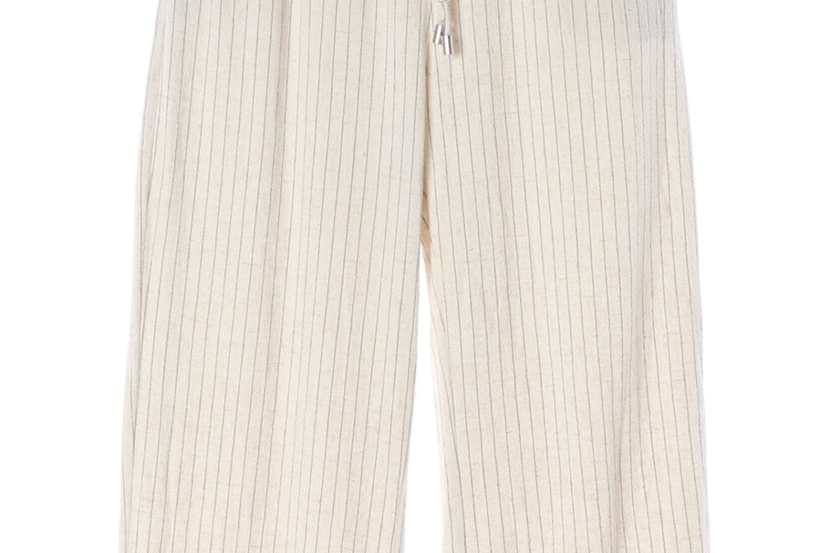 ZARA 자라 린넨 오트밀 스트라이프 밴딩 바지 팬츠 XS 이미지 4