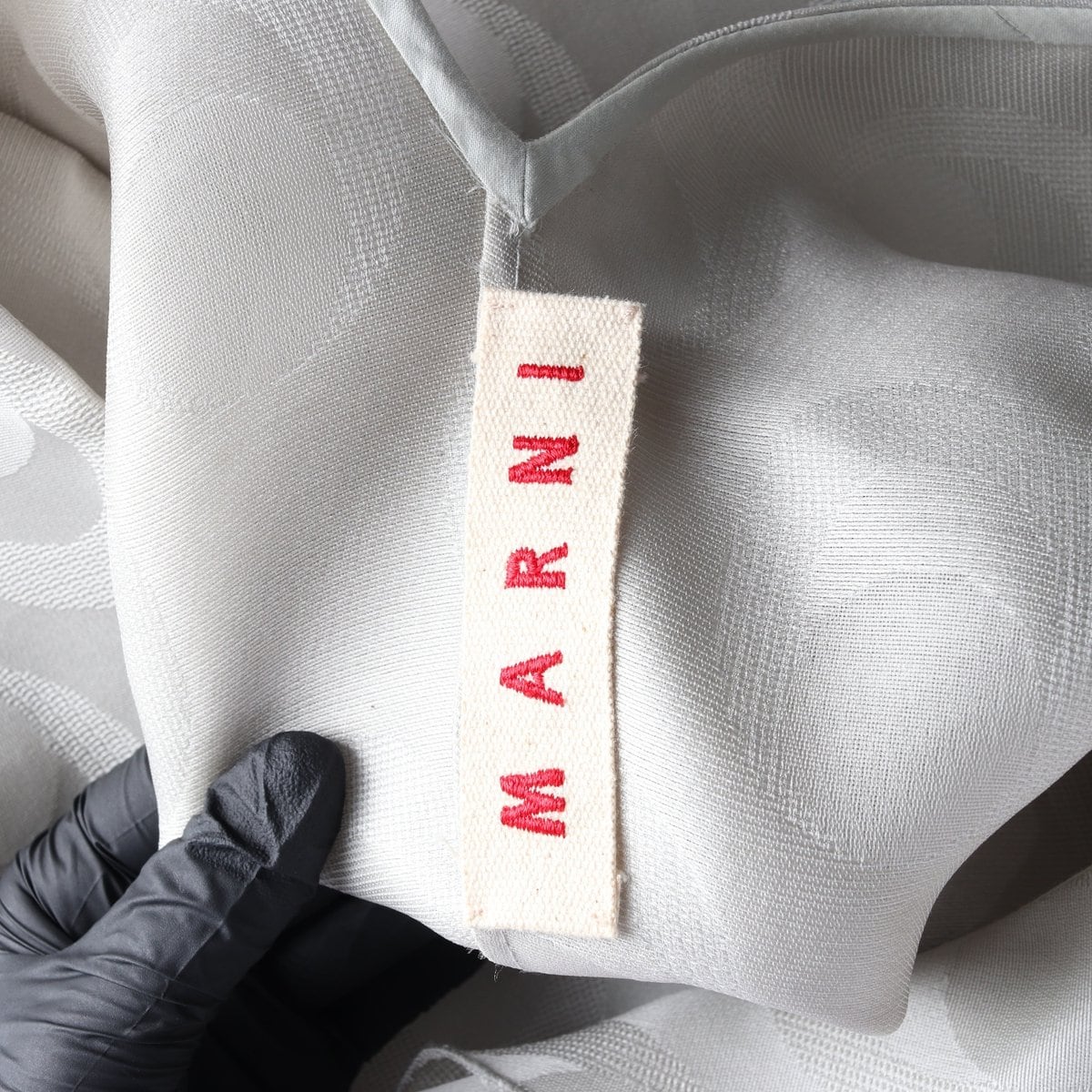 MARNI 마르니 실크 실버 그레이 패턴 브이넥 민소매 롱 원피스 드레스 상세 이미지 6
