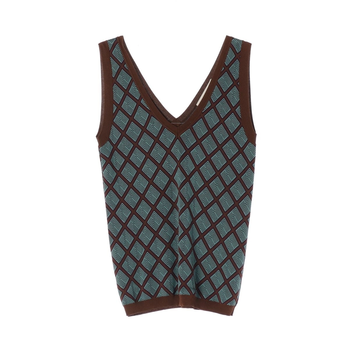 MARNI 마르니 실크 코튼 브라운 그린 체크 브이넥 니트 나시 베스트  이미지 1