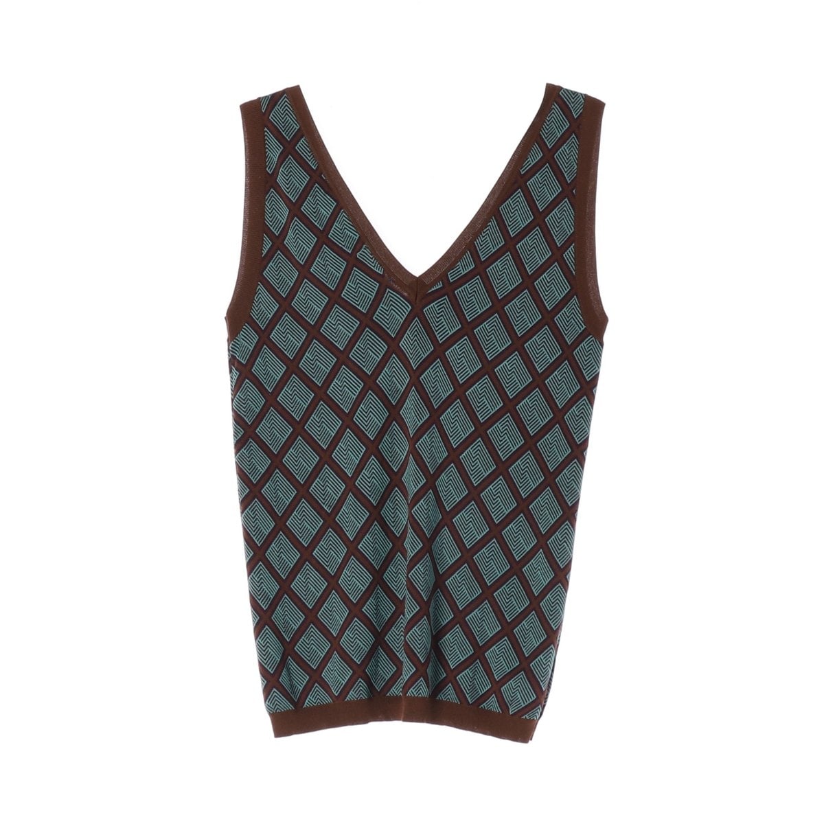 MARNI 마르니 실크 코튼 브라운 그린 체크 브이넥 니트 나시 베스트  이미지 2