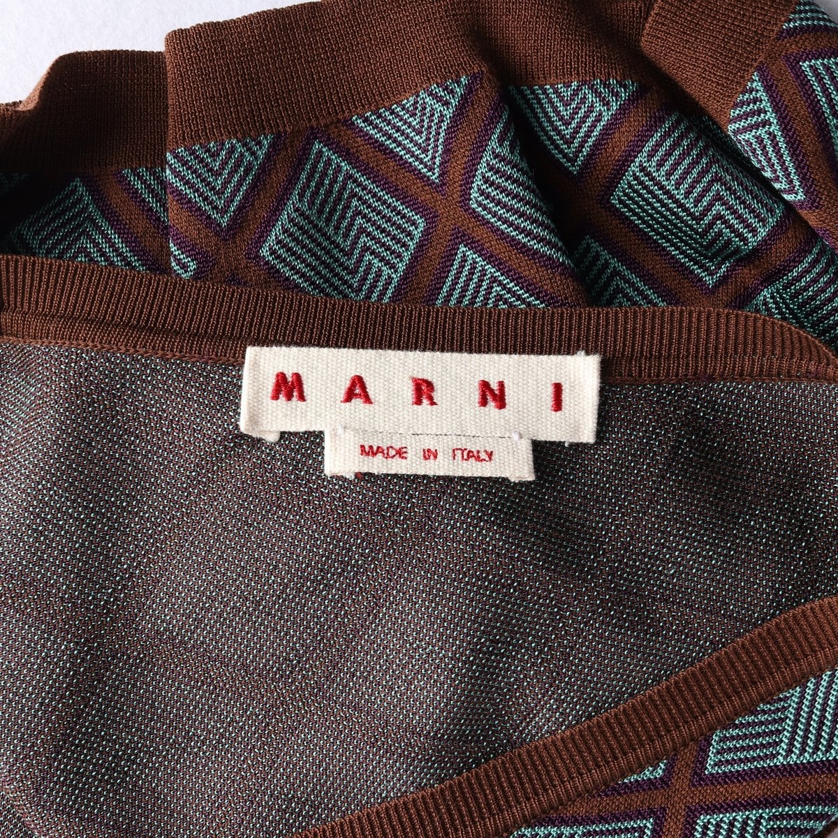 MARNI 마르니 실크 코튼 브라운 그린 체크 브이넥 니트 나시 베스트  상세 이미지 6
