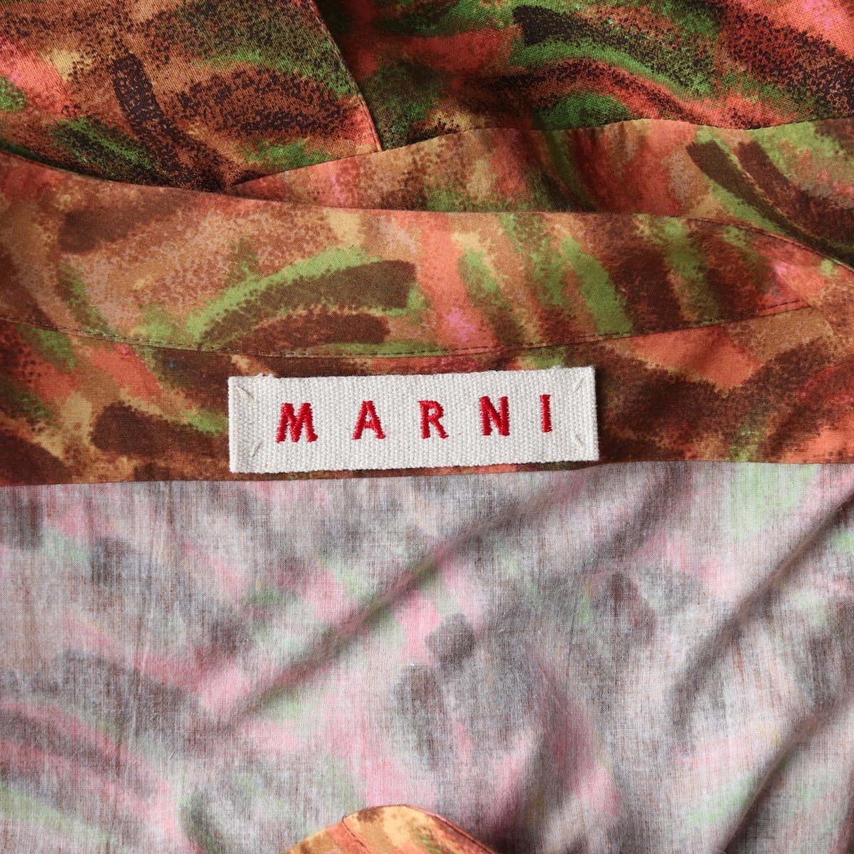 MARNI 마르니 브라운 페인팅 패턴 긴팔 A라인 오버핏 원피스 드레스 상세 이미지 6