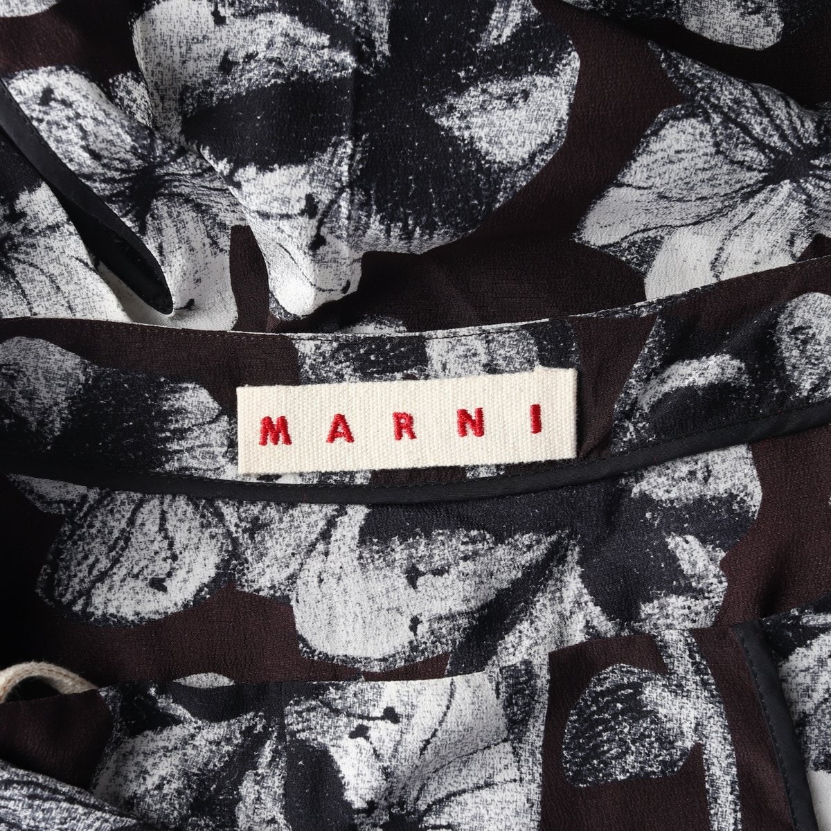 MARNI 마르니 실크100% 브라운 플라워 패턴  스커트 치마 이미지 5