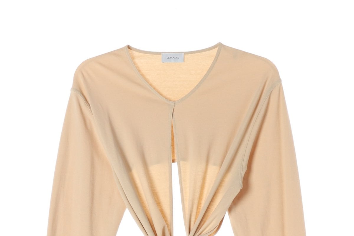 LEMAIRE 르메르 베이지 리본 매듭 슬릿 크롭 긴팔 티셔츠 블라우스 상세 이미지 3