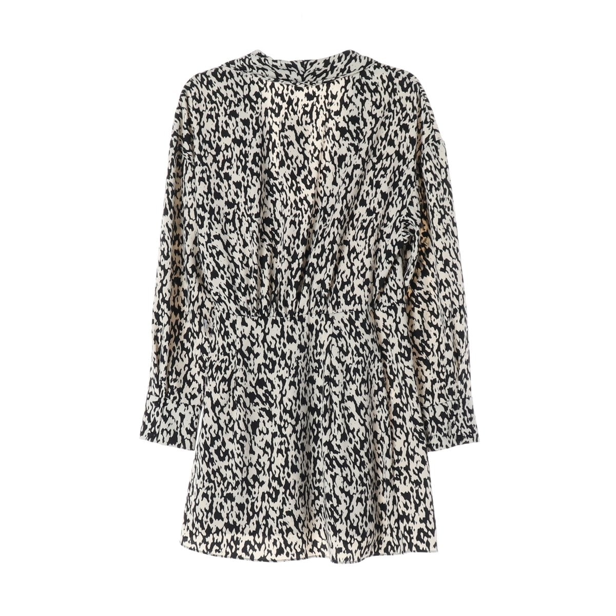 (새상품)ZARA 자라 아이보리 블랙 패턴 카라 랩 긴팔 미니 원피스 S 이미지 2