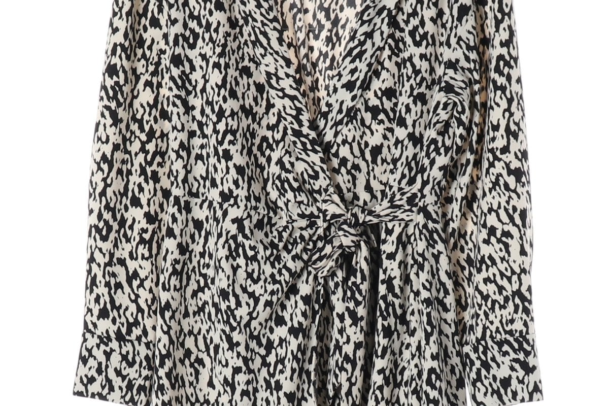 (새상품)ZARA 자라 아이보리 블랙 패턴 카라 랩 긴팔 미니 원피스 S 상세 이미지 4