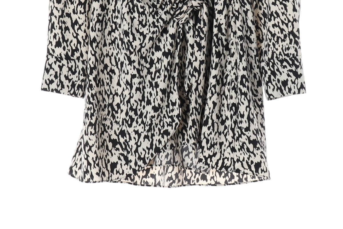 (새상품)ZARA 자라 아이보리 블랙 패턴 카라 랩 긴팔 미니 원피스 S 상세 이미지 5