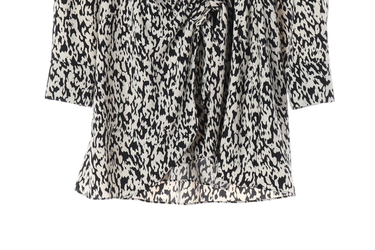 (새상품)ZARA 자라 아이보리 블랙 패턴 카라 랩 긴팔 미니 원피스 S 이미지 5