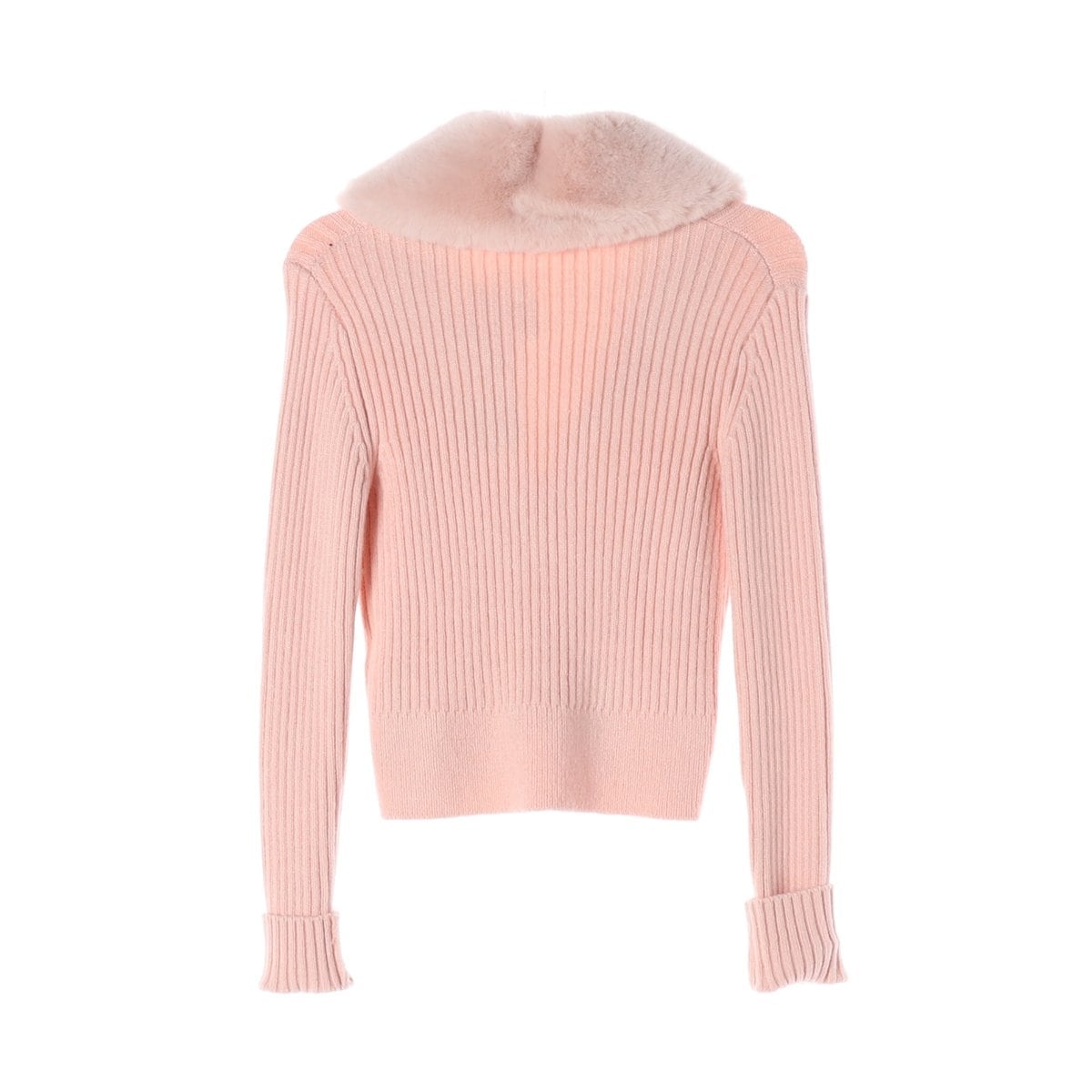 (새상품)ZARA 자라 핑크 퍼 숄 카라 골지 숏 가디건 M 상세 이미지 2