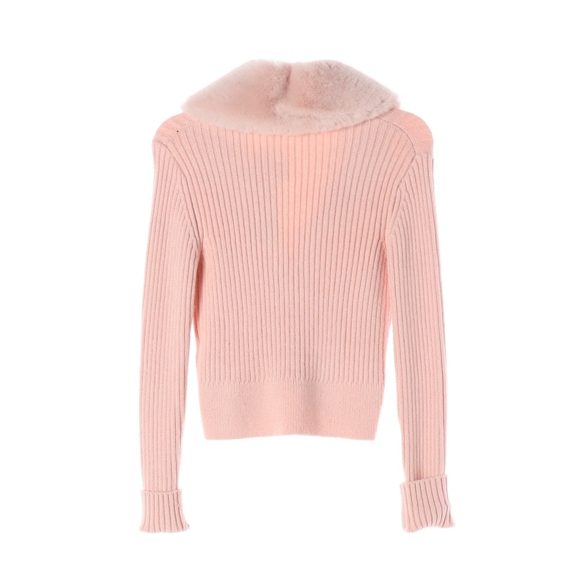 (새상품)ZARA 자라 핑크 퍼 숄 카라 골지 숏 가디건 M 이미지 2