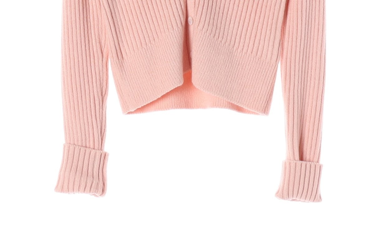 (새상품)ZARA 자라 핑크 퍼 숄 카라 골지 숏 가디건 M 이미지 5