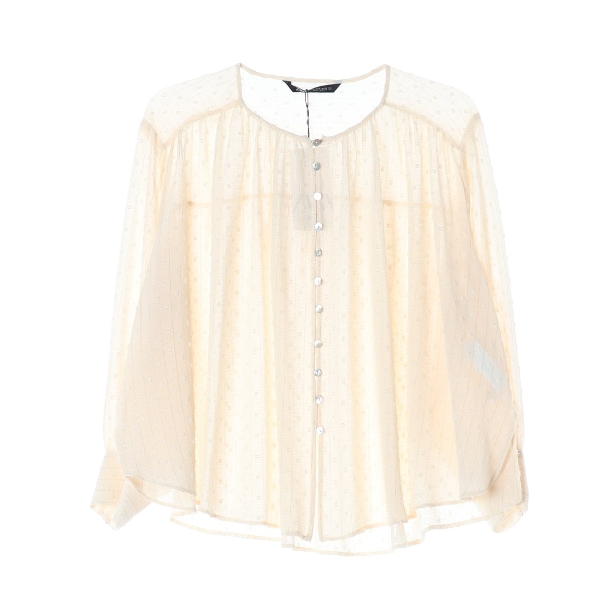 (새상품)ZARA 자라 베이지 루즈핏 라운드 버튼 긴팔 블라우스 S 이미지 1