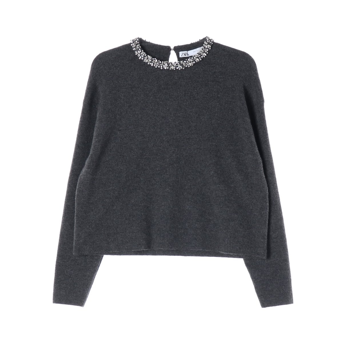 ZARA 자라 차콜 큐빅 목걸이 울 니트 스웨터 S 상세 이미지 1