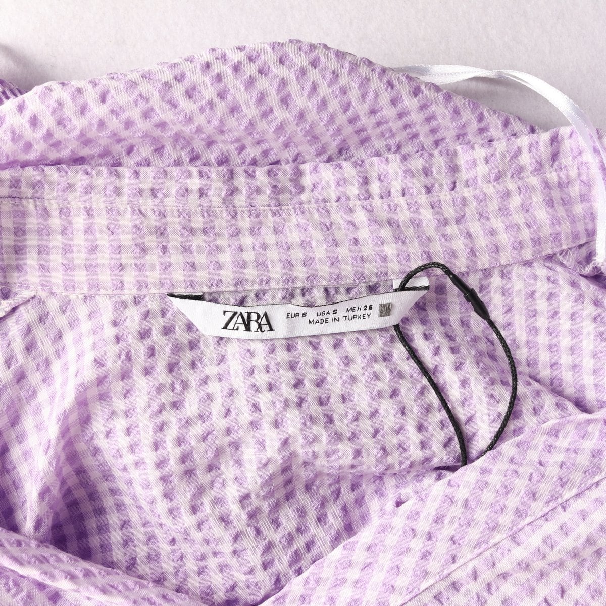 (새상품)ZARA 자라 라벤더 체크 카라 긴팔 스모킹 블라우스S 상세 이미지 5