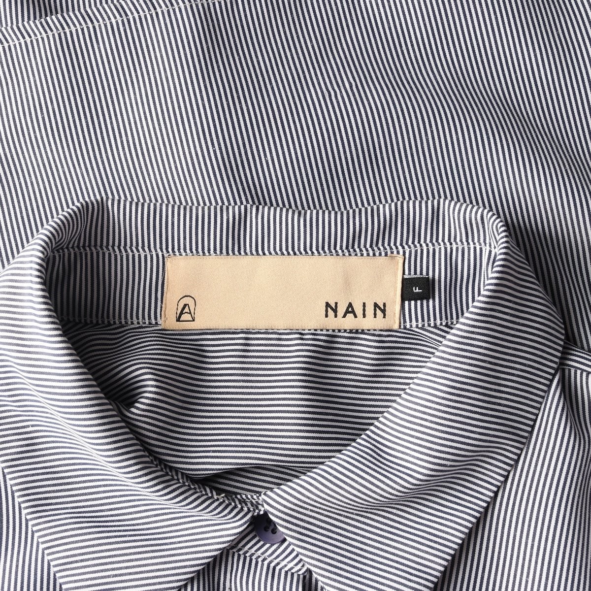 NAIN 나인 네이비 스트라이트 A라인 오버핏 긴팔 셔츠  이미지 5
