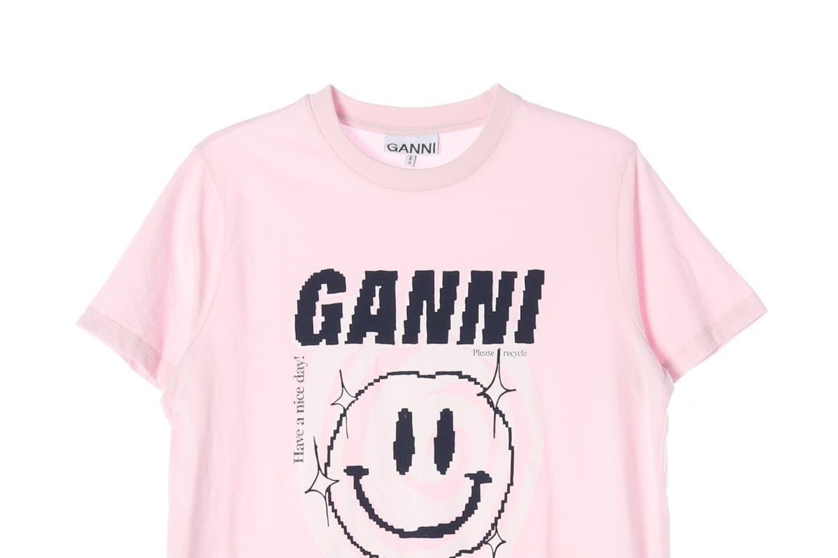 GANNI 가니 핑크 로고 프린팅 반팔 티셔츠 상세 이미지 3