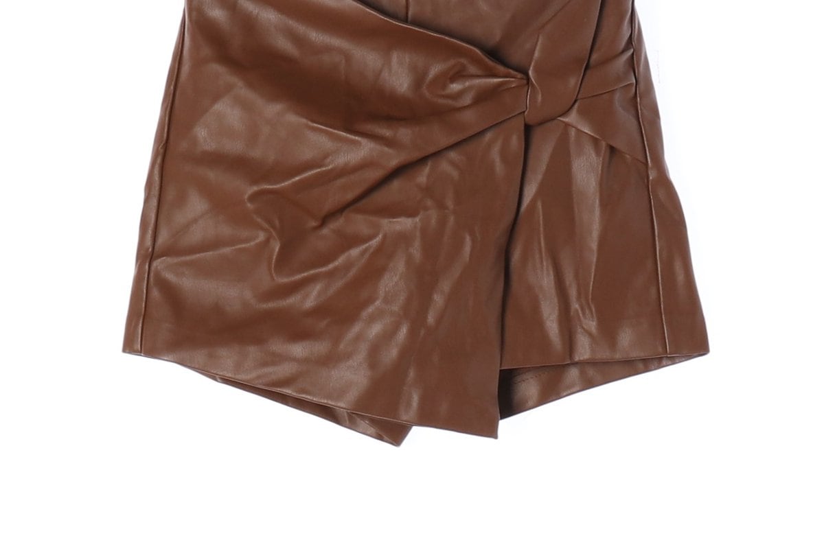ZARA 자라 브라운 레더 가죽 치마 바지 반바지 쇼츠 스코트 상세 이미지 4