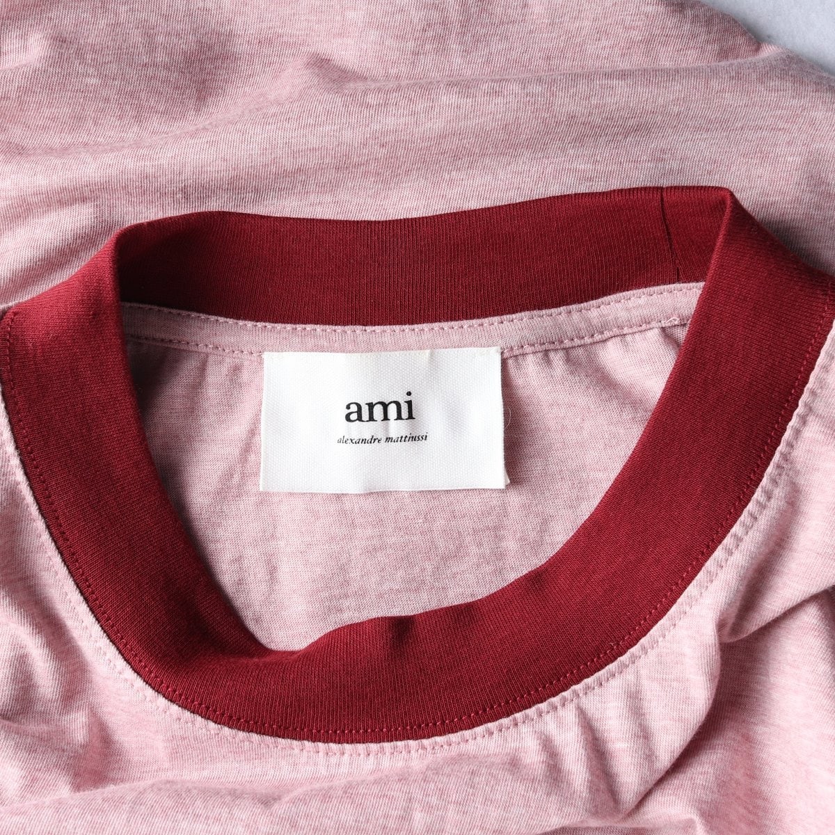 AMI 아미 페일 핑크 로고 프린트 반팔 티셔츠 링거티 링티 S 이미지 5