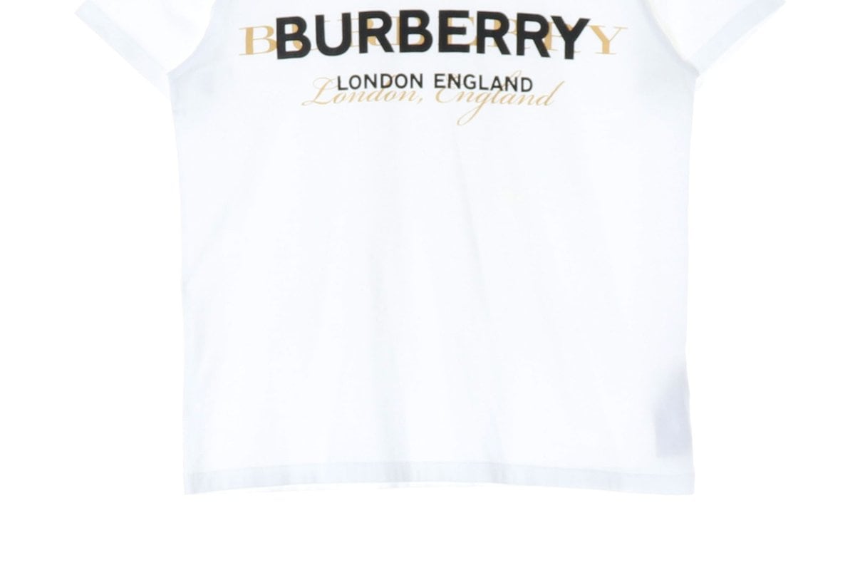BURBERRY 버버리 화이트 더블 로고 프린팅 반팔 크루넥 티셔츠  XS 상세 이미지 4