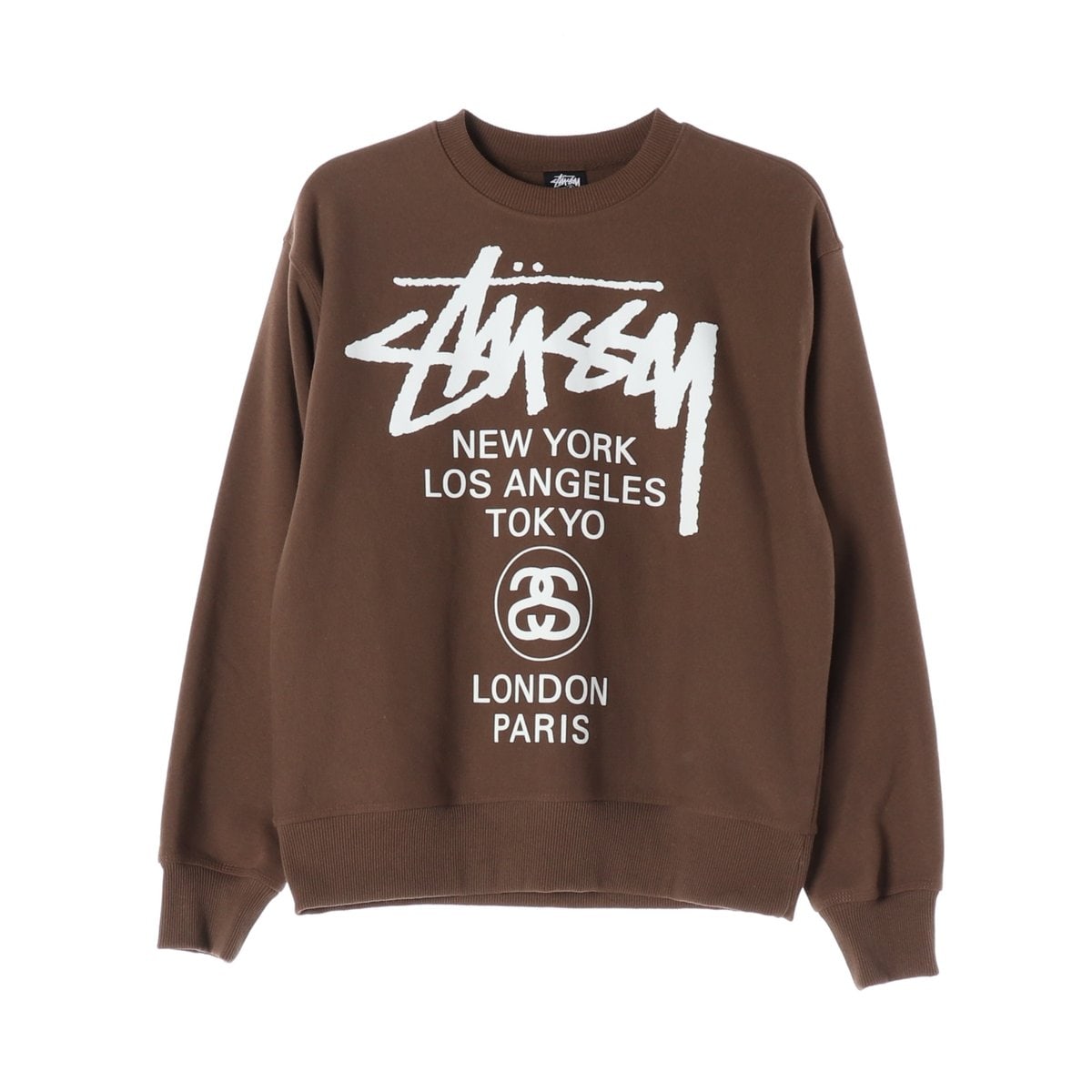 STUSSY 스투시 커피 브라운 월드투어 맨투맨 기모 스웨트셔츠 S 이미지 1