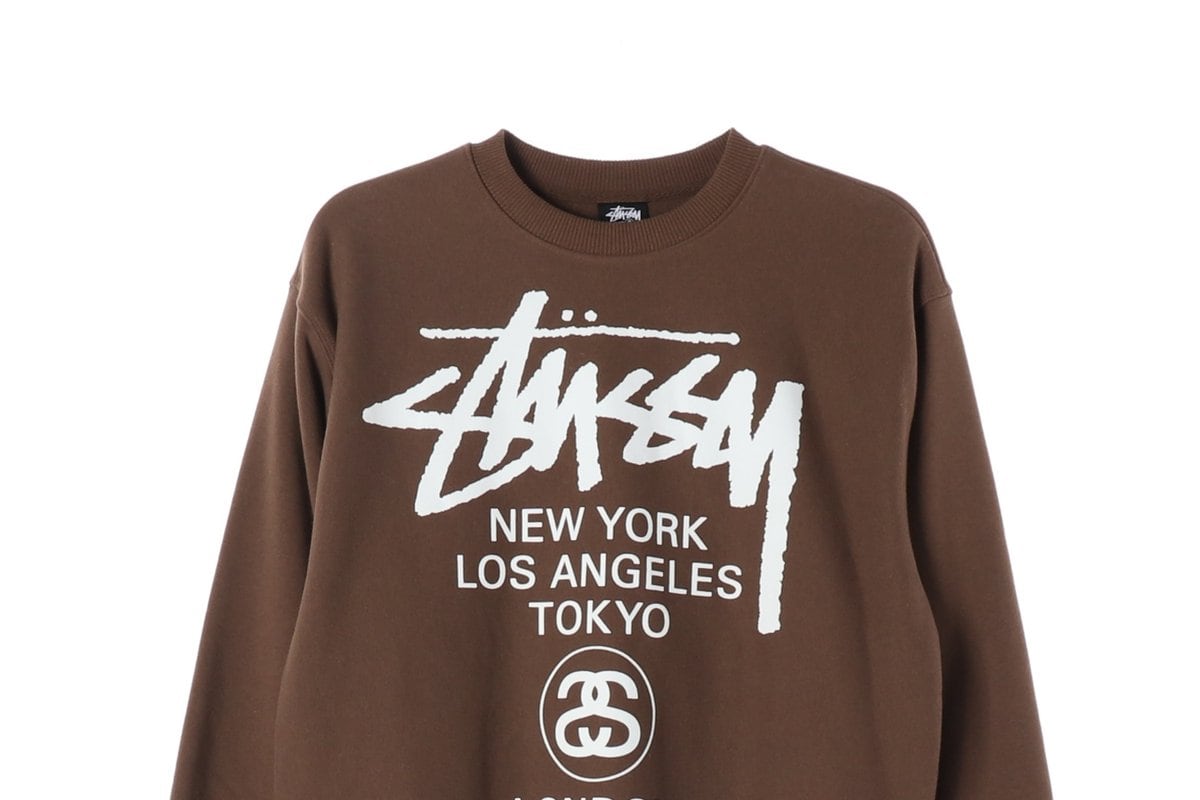 STUSSY 스투시 커피 브라운 월드투어 맨투맨 기모 스웨트셔츠 S 상세 이미지 3