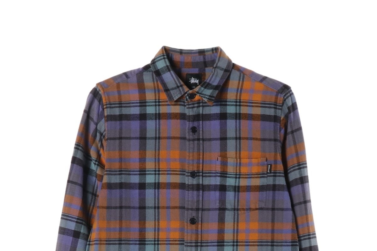 STUSSY 스투시 퍼플 블루 오렌지 체크 FW 긴팔 셔츠 가을 겨울 S
 이미지 3