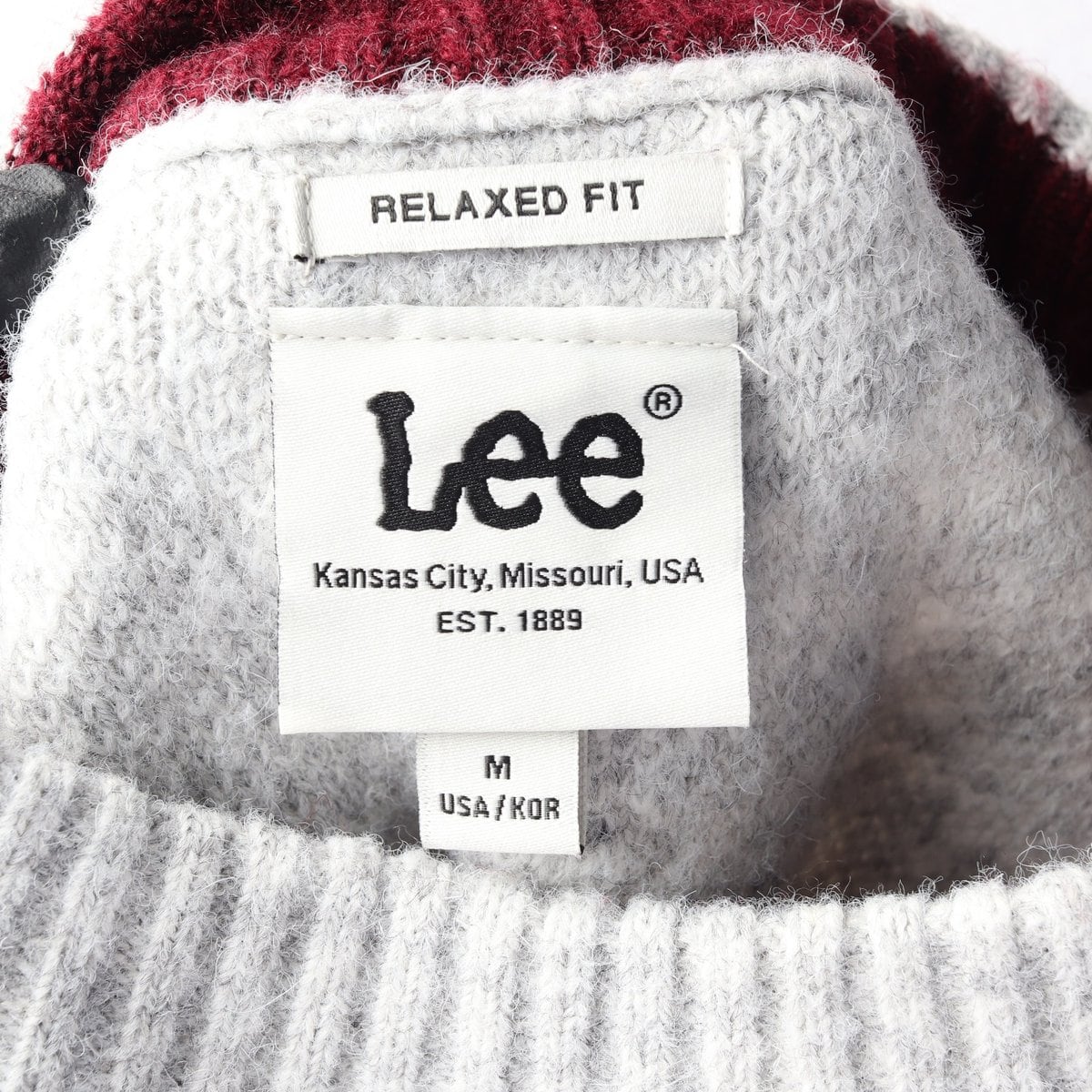 LEE 리 23FW 그레이 버건디 로고 울블렌드 오버핏 니트 스웨터 M 상세 이미지 5