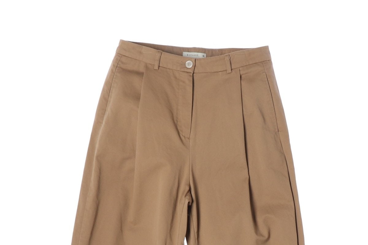시야쥬 카멜 베이지 핀턱 와이드 스트레이트 치노팬츠 면바지  이미지 3