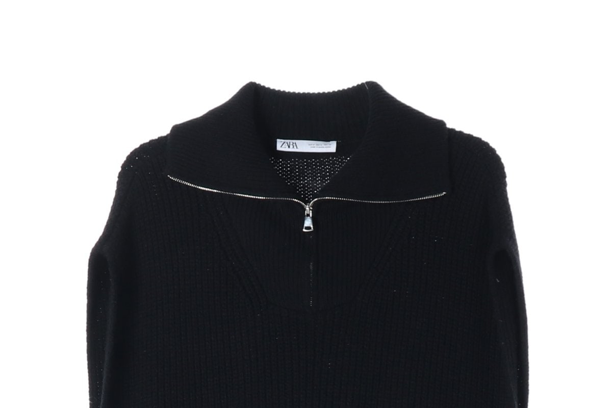 ZARA 자라 블랙 오버핏 하프집업 민소매 니트 스웨터 조끼 M 이미지 3
