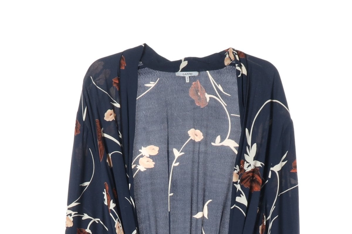 GANNI 가니 네이비 Dalton Crepe Kimono 로브 긴팔 블라우스  상세 이미지 3