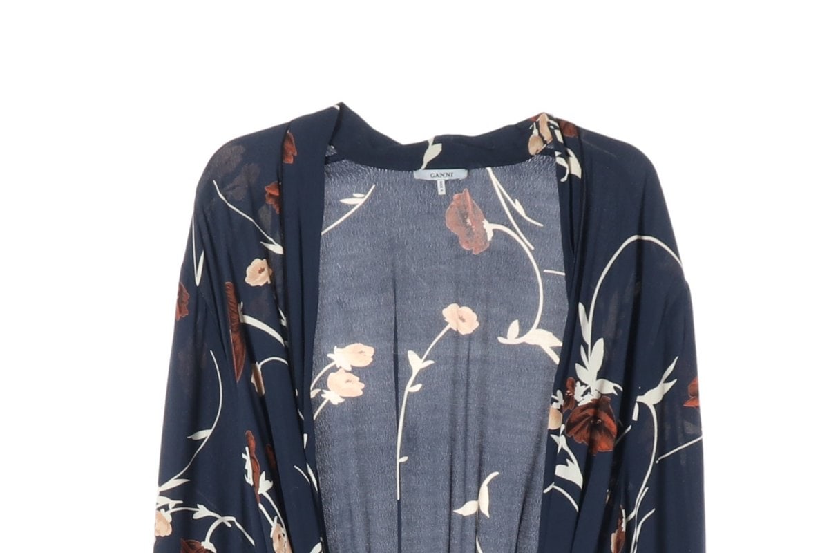 GANNI 가니 네이비 Dalton Crepe Kimono 로브 긴팔 블라우스  이미지 3