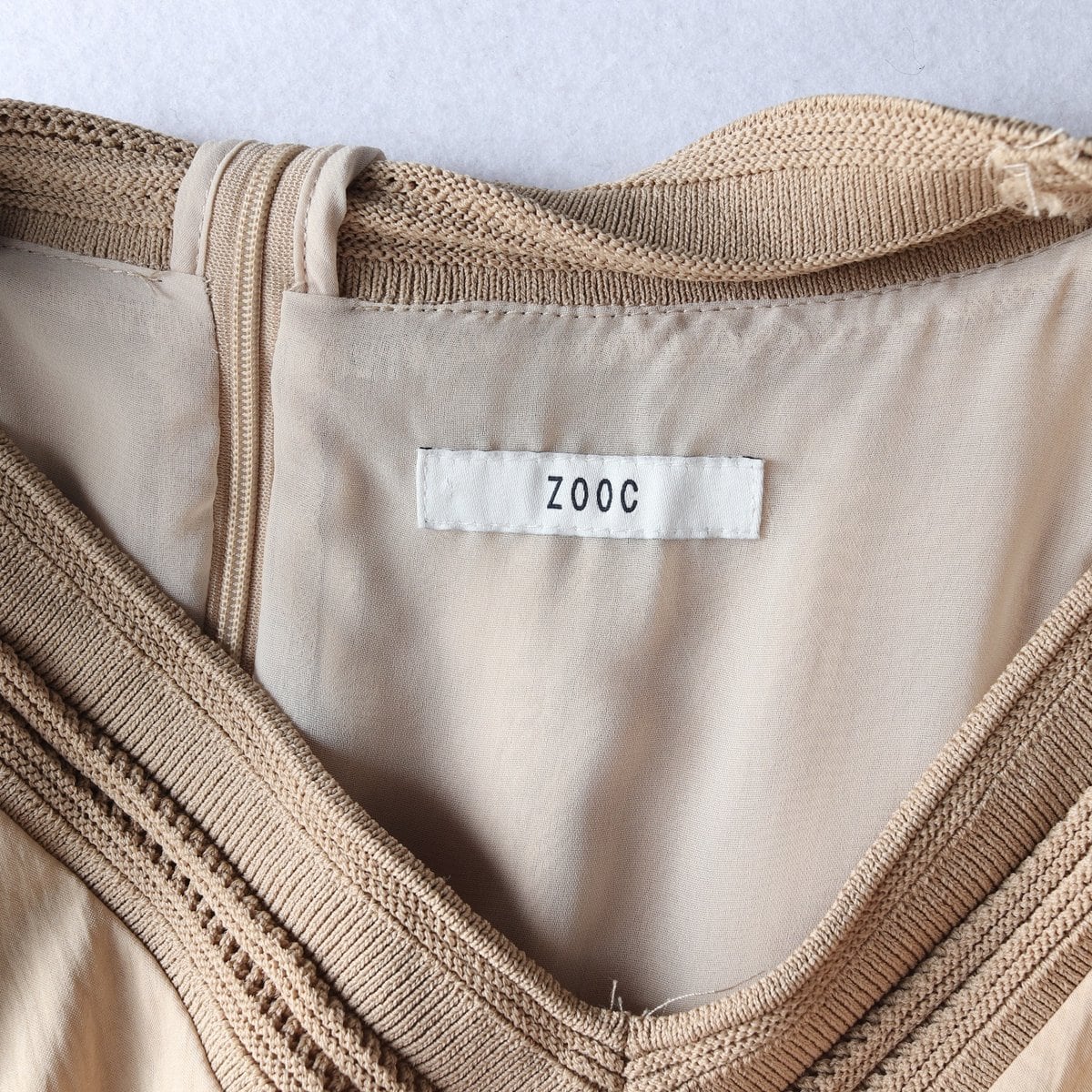ZOOC 주크 베이지 브이넥 반팔 롱 캉캉 플레어 원피스 S 상세 이미지 6